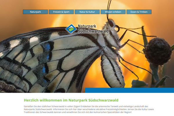 Screenshot der Website (hier Startseite) des Naturparks Sdschwarzwald