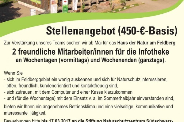 Anzeige Stellenangebot Naturschutzzentrum Sdschwarzwald