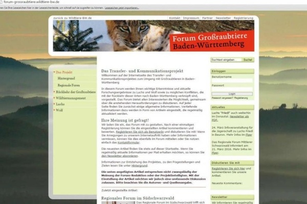 Screenshot - Homepage "Forum Großraubtiere"